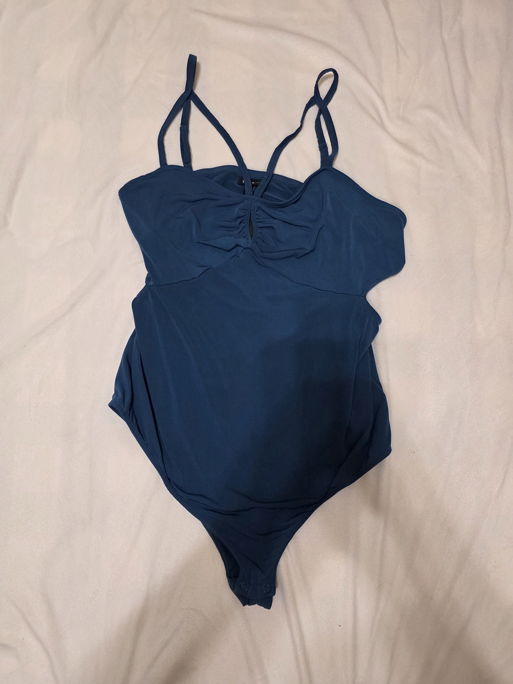 Torrid Blue One-Piece Bodysuit with Ruched Front